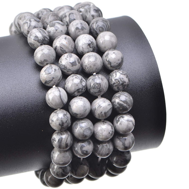 LPBeads 100PCS 8mm Natural Map Jasper Gemstone Round Loose Beads for Jewelry Making with Crystal Stretch Cord - Image 4